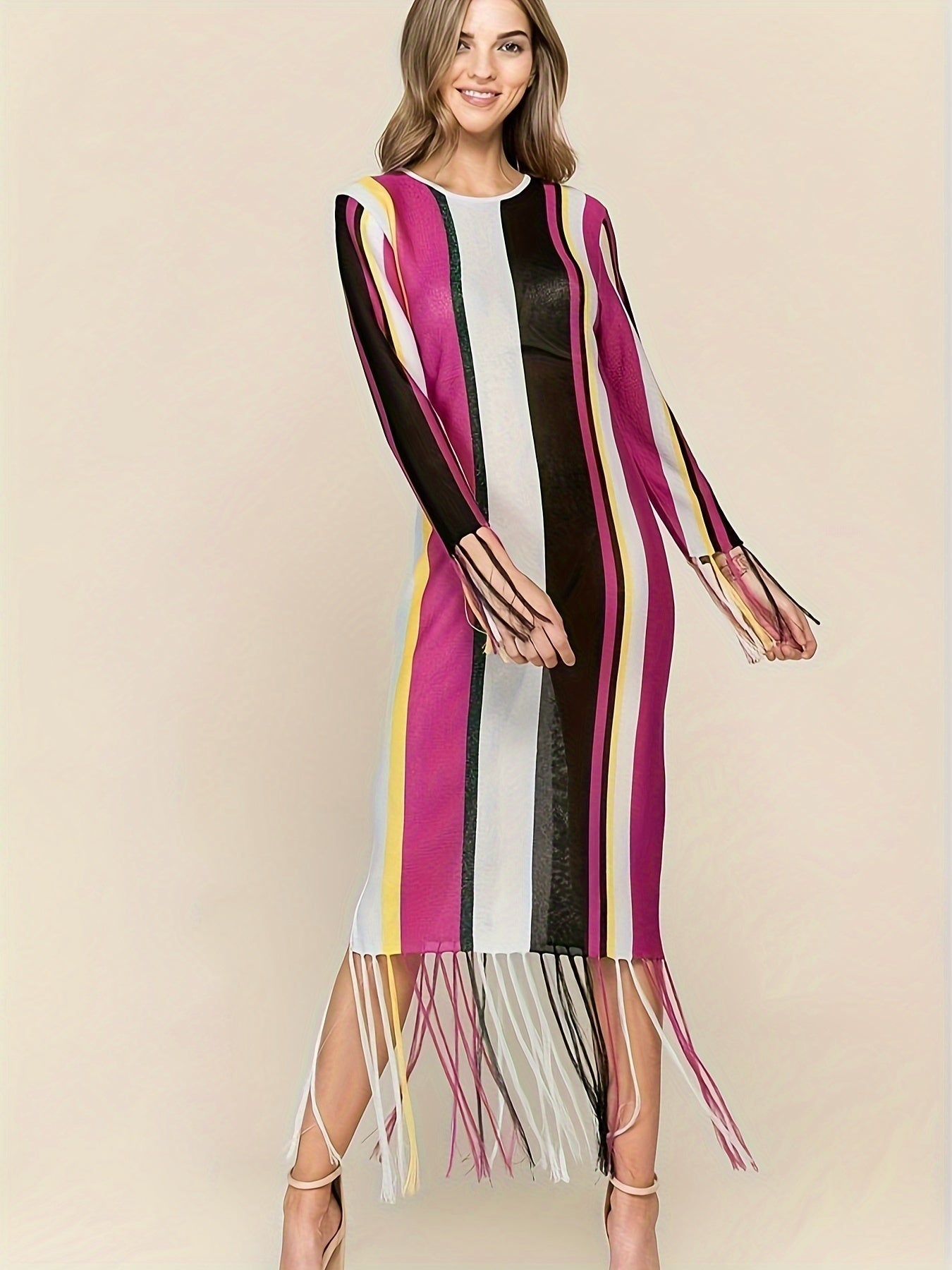 LONG DRESS WITH FRING AT THE BOTTOM Dresses for women in summer, Dresses for women in summer casual, Dresses for women in summer curvy, Dresses for women summer elegant, Dresses for women in summer clearance